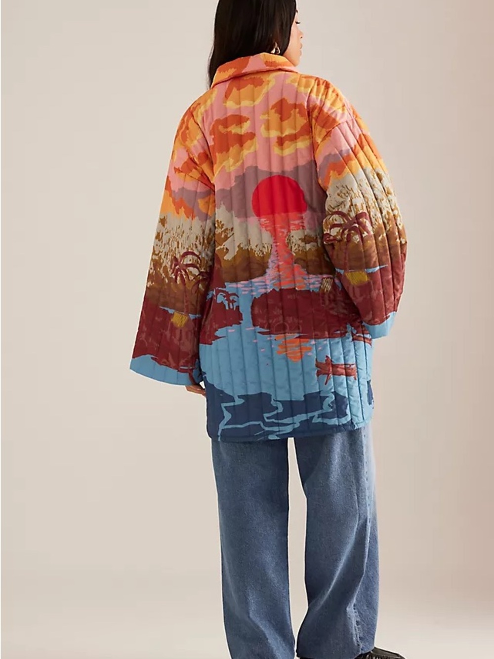 Sunset Landscape Quilted Puffer Jacket - Multi